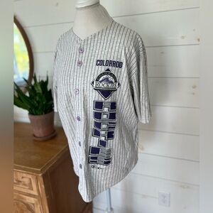 Colorado Rockies Jersey Men's Large Gray Pinstripe Vintage Teamwork MLB Baseball